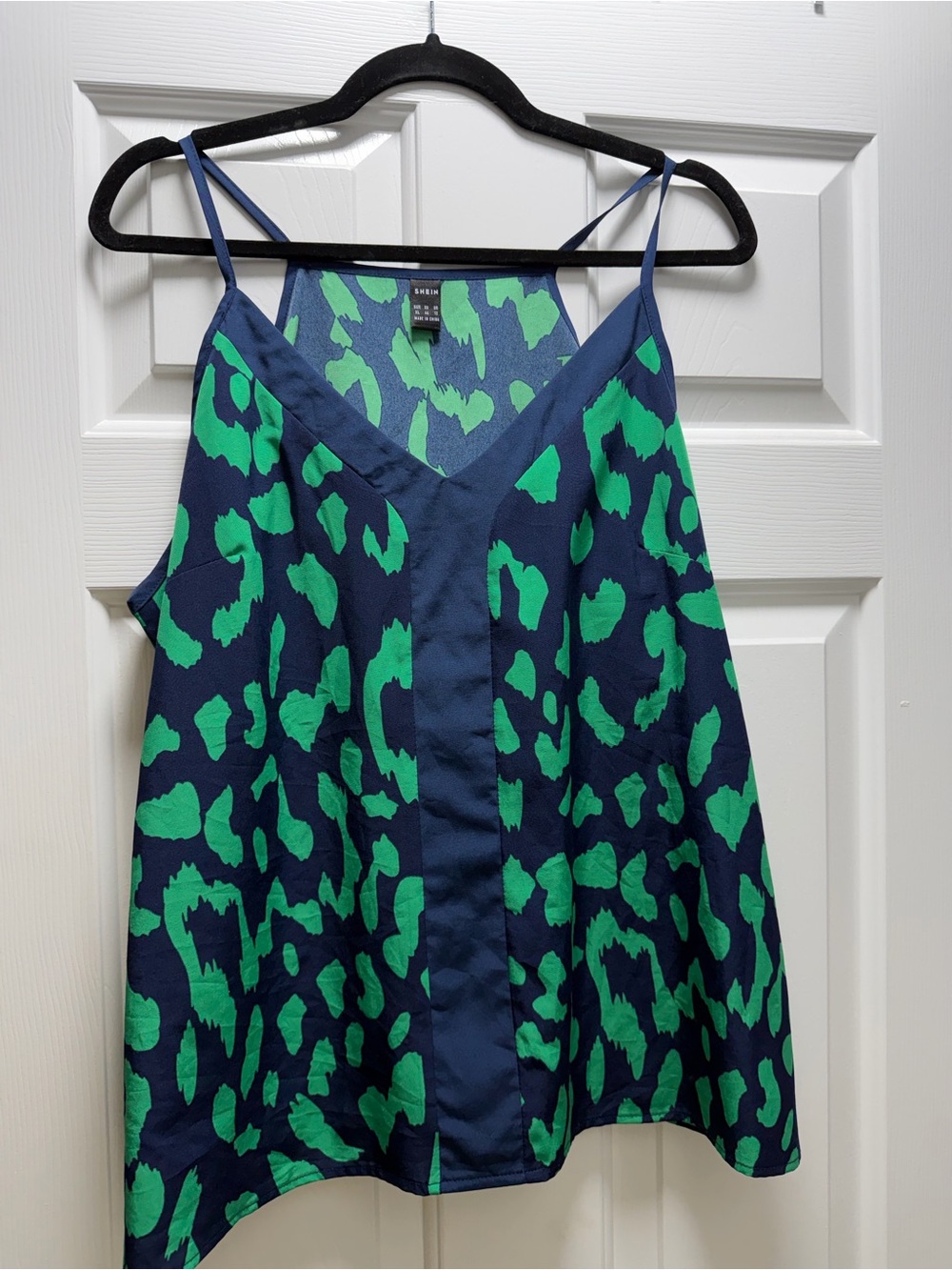 SHEIN Navy and Green Animal Print Spaghetti Strap Dress